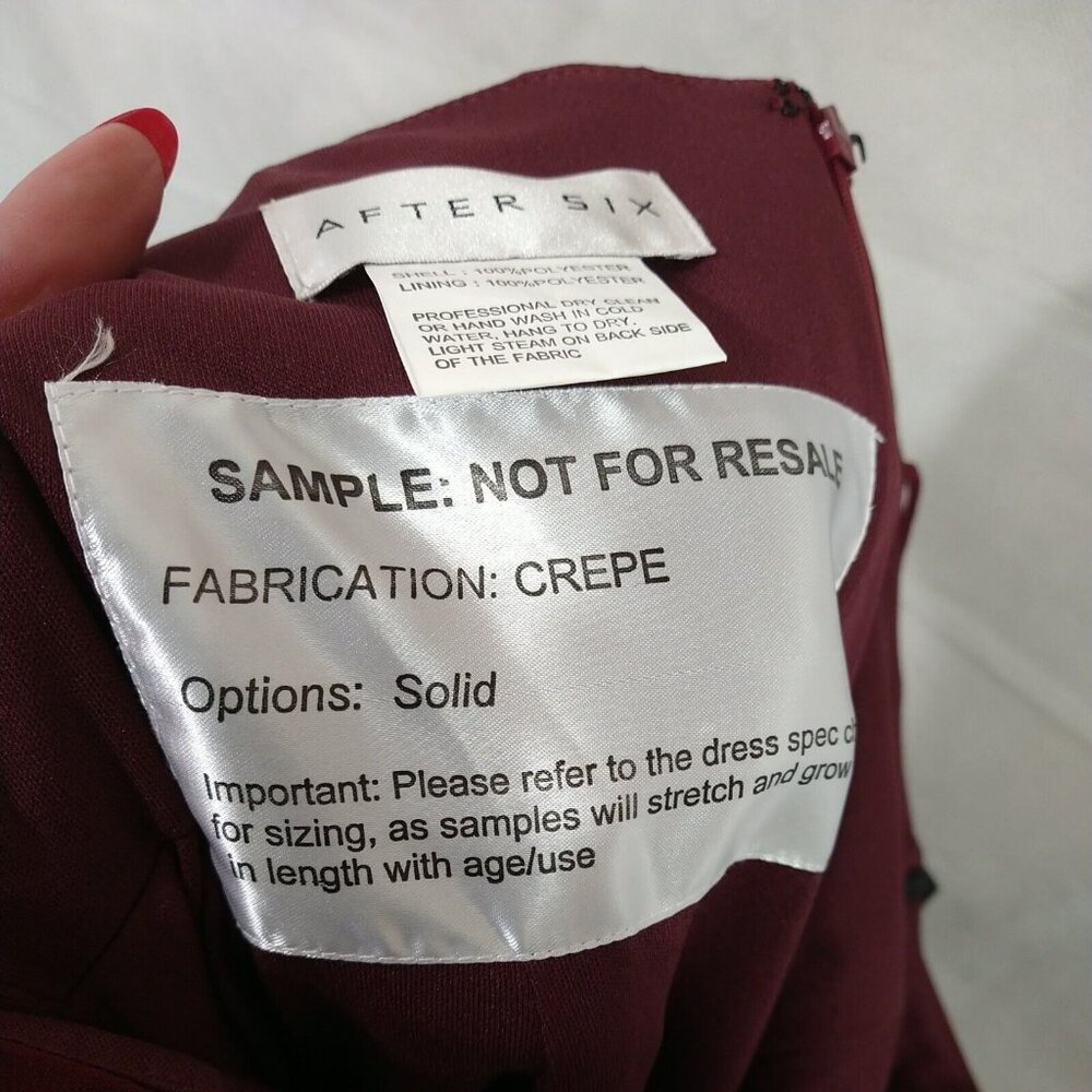 After Six Crepe Sleeveless Dress Women Size 10 Burgundy Red Pockets SAMPLE - NEW - Picture 7 of 9